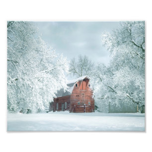 Red Barn In A Fresh Winter Snow Photo Print