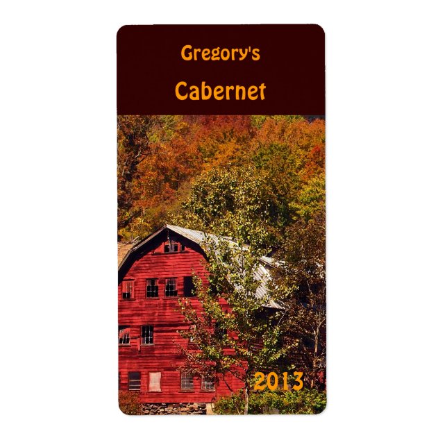 Red Barn in Autumn Wine Label (Front)