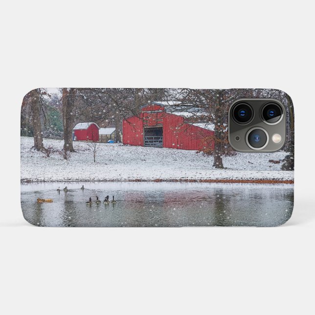 Red Barn In Snow Painterly iPhone Case (Back (Horizontal))
