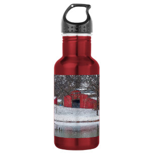 Red Barn In Snow Painterly Stainless Steel Water B 532 Ml Water Bottle