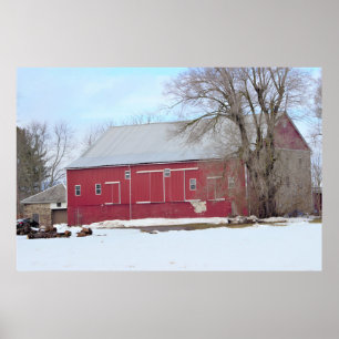 Red Barn in Snow Poster