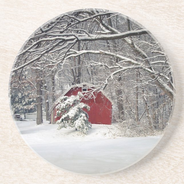 Red Barn in the Snow 2011 Coaster (Front)