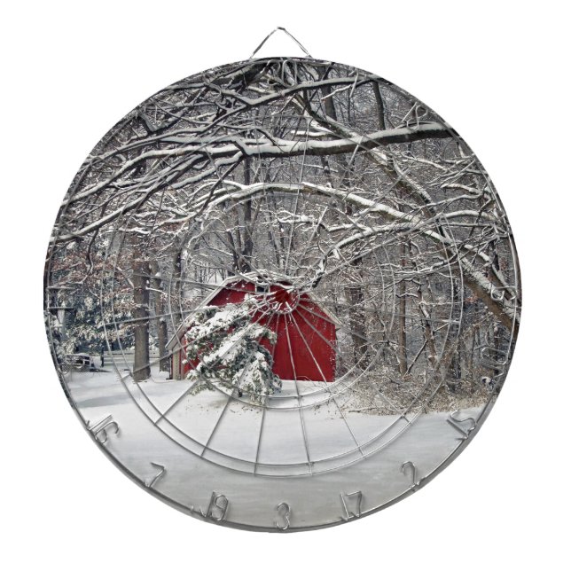 Red Barn in the Snow 2011 Dartboard (Front)
