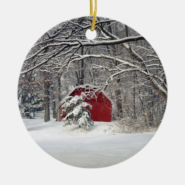 Red Barn in the Snow 2011 Ornament (Front)