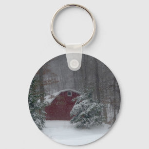 Red Barn in the Snow Key Ring