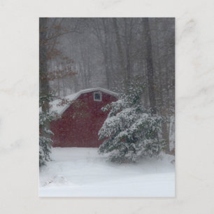 Red Barn in the Snow Postcard