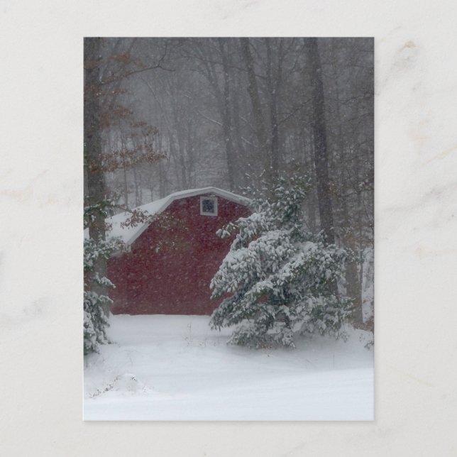 Red Barn in the Snow Postcard (Front)