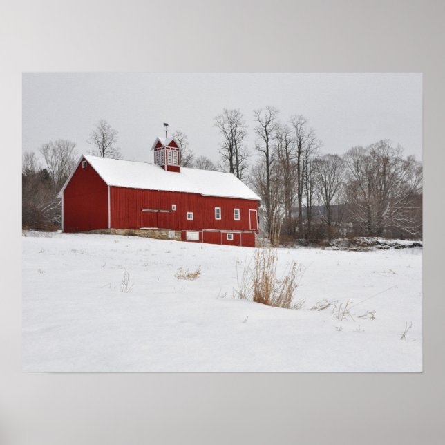 Red Barn in the Snow Poster (Front)