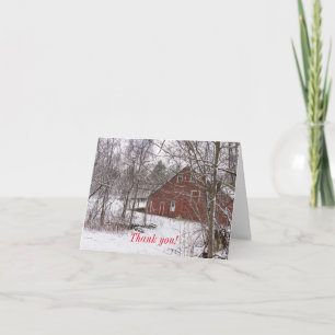 Red Barn In The Snow Thank You Card