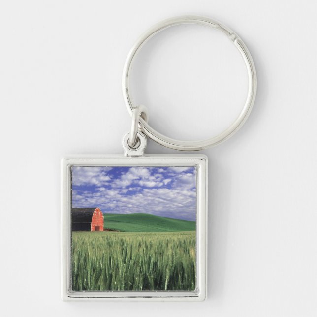 Red barn in wheat & barley field in Whitman Key Ring (Front)