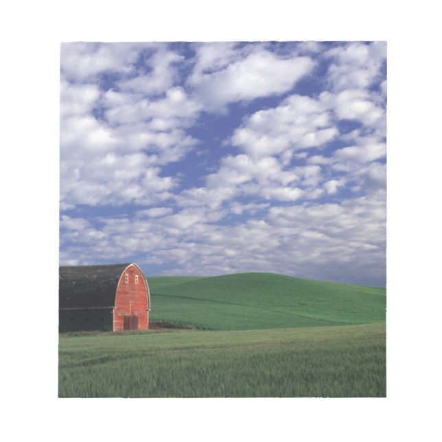 Red barn in wheat & barley field in Whitman Notepad (Front)