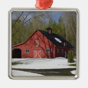 Red Barn In Winter Metal Tree Decoration