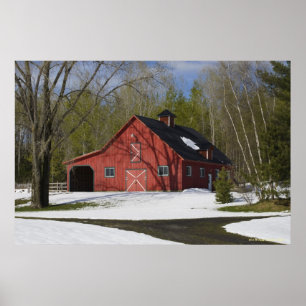 Red Barn In Winter Poster