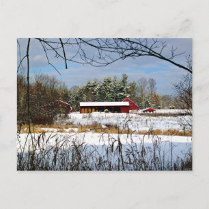 Red Barn in Winter, Scenic Landscape Postcard