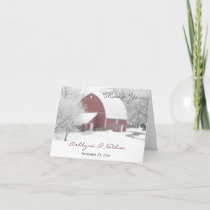 Red Barn in Winter Thank You Card 2