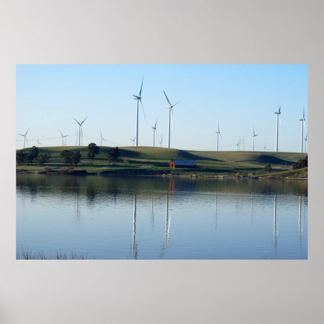 Red Barn On a Wind Farm Poster (Front)