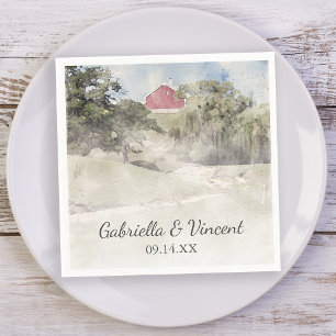 Red Barn on Hillside Country Farm Wedding Napkin