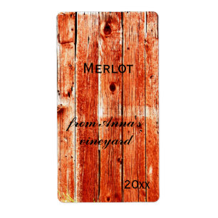 red barn painted planks wine bottle label