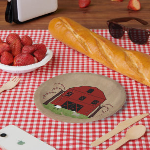 Red Barn Paper Plate