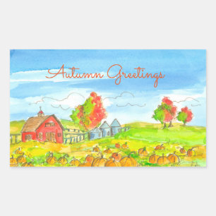 Red Barn Pumpkin Patch Autumn Greetings Rectangular Sticker