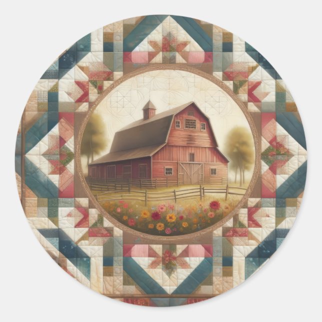 Red Barn Quilt #2 Classic Round Sticker (Front)
