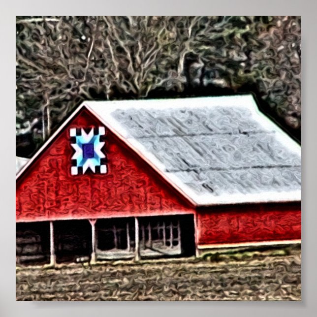 Red Barn Quilt Digital Painting Poster (Front)