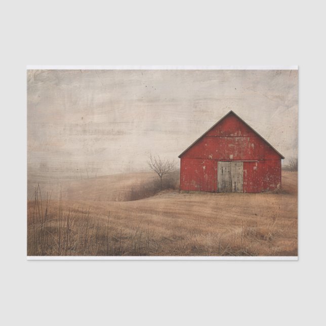 Red Barn Rustic Vintage Painting Decoupage Tissue Paper (Front)