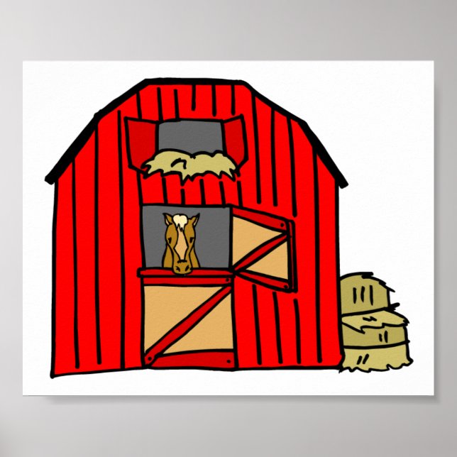 Red Barn Scene Equine Farm Poster (Front)
