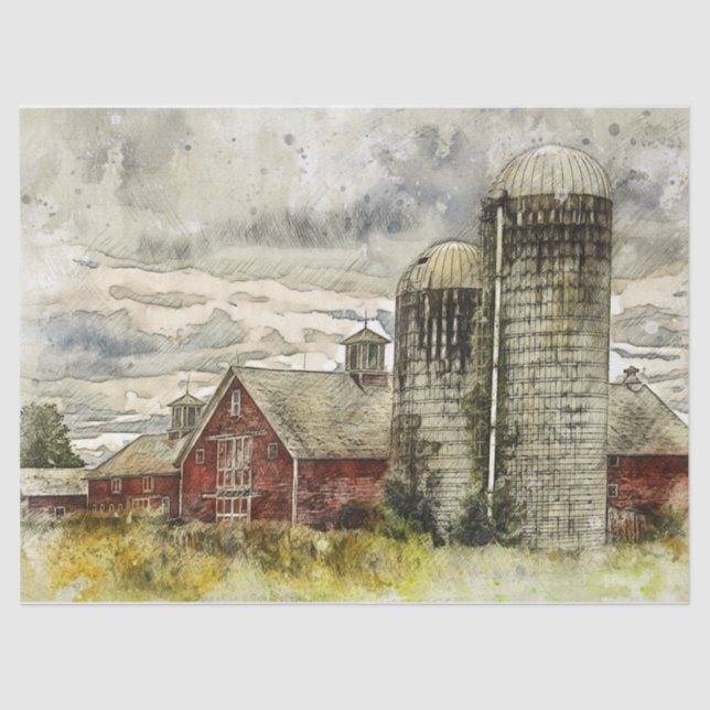 Red Barn Silo's on a Deserted Farm  Tissue Paper (Front)