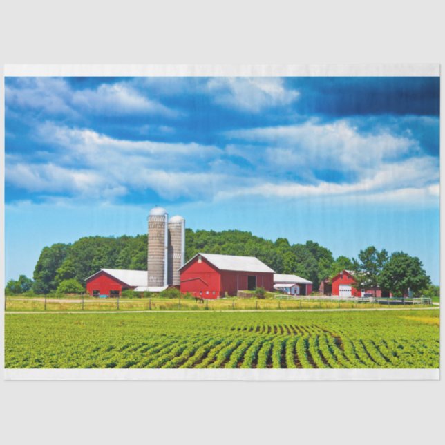 Red Barn Tissue Decoupage Paper Farm Field  (Front)