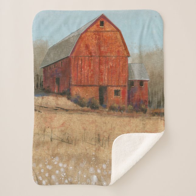 Red Barn View Sherpa Blanket (Front)