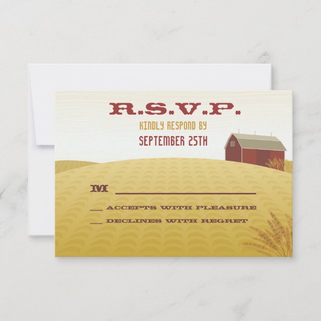 Red Barn Wedding RSVP Card (Front)