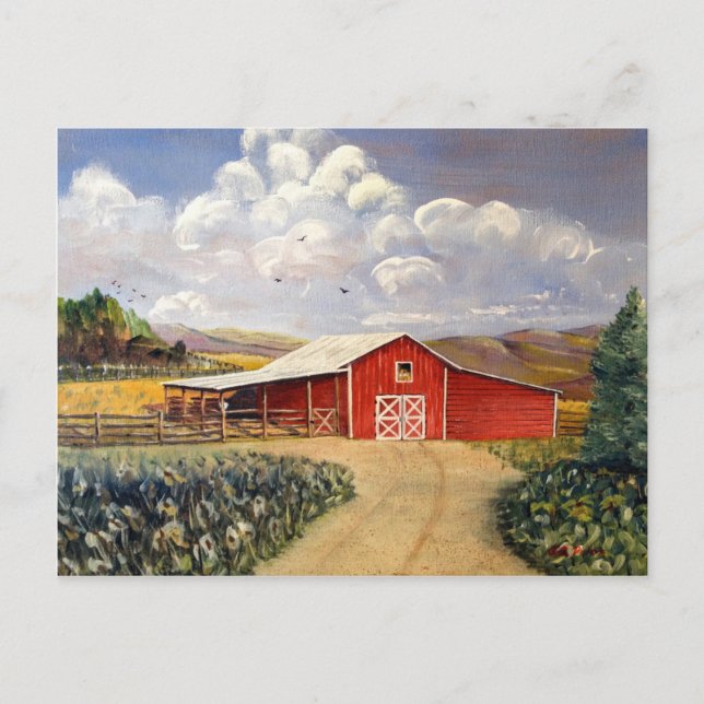 Red Barn West Virginia Farm Fine Art Painting Postcard (Front)