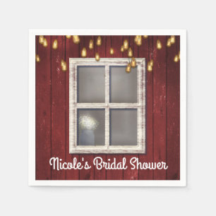 Red Barn Window & Lights Rustic Country Wedding Napkin