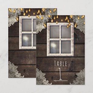 Red Barn Window & Lights Rustic Table Number