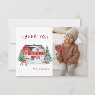 Red Barn Winter Farm Themed Birthday Thank You Card