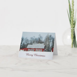 Red Barn Winter Scene Christmas Card