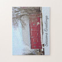 Red Barn Winter Scene Jigsaw Puzzle