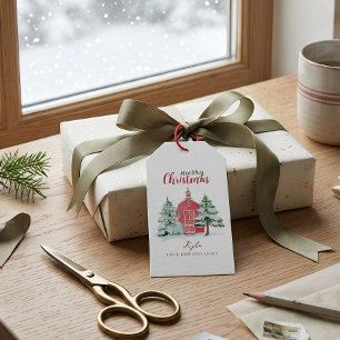 Red Barn Winter Woodland Vintage Merry Christmas Gift Tags