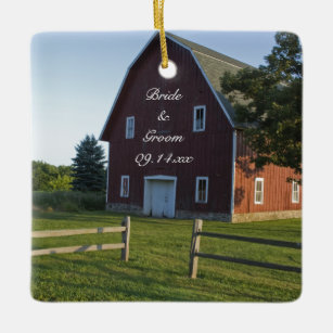 Red Barn with Fence Country Engagement Ceramic Tree Decoration