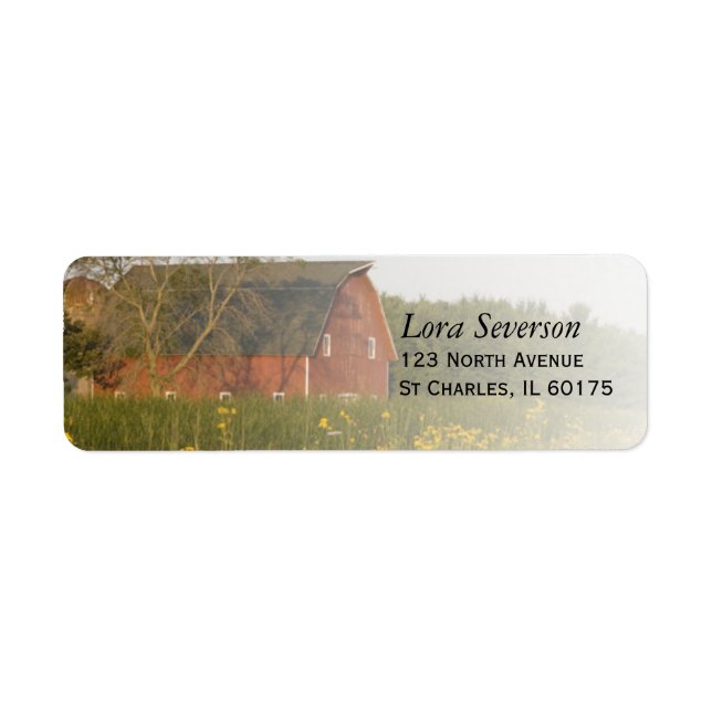 Red Barn with Yellow Wildflowers Return Address Label (Front)