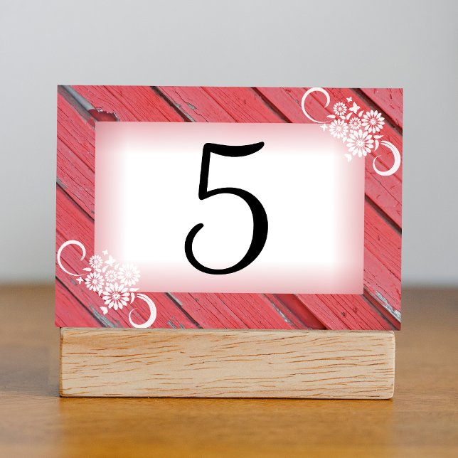Red Barn Wood and White Flowers Table Number (Creator Uploaded)