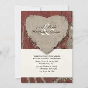 Red Barn Wood Country Rustic Heart Wedding Invitation