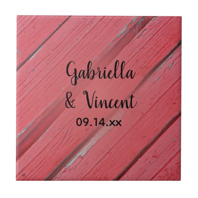 Red Barn Wood Country Wedding Ceramic Tile (Front)