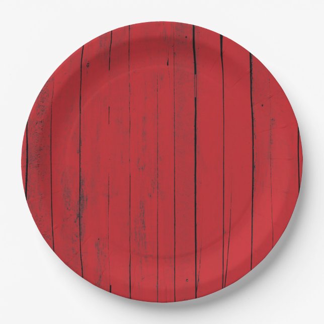 Red Barn Wood Siding Farmhouse Paper Plate (Front)