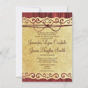Red Barn Wood Vintage Paper Wedding Invitations