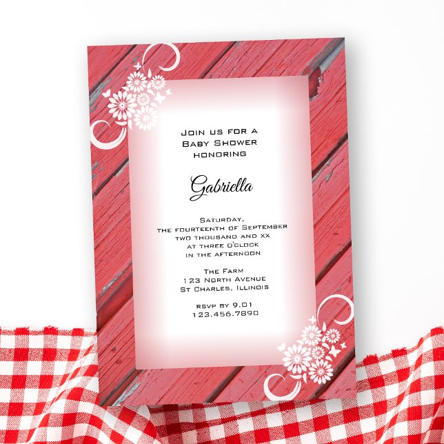 Red Barn Wood with Flowers Baby Shower Invitation (Creator Uploaded)