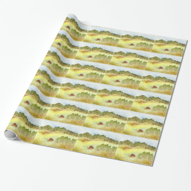Red Barn Wrapping Paper (Unrolled)