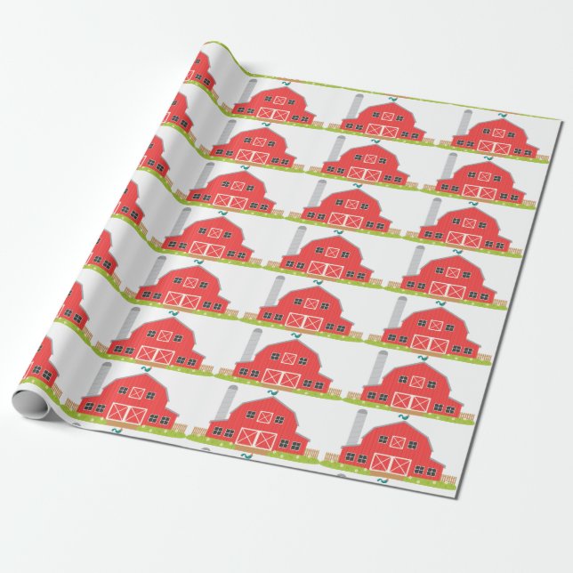 Red Barn Wrapping Paper (Unrolled)