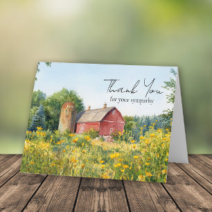Red Barn Yellow Wildflowers Sympathy Thank You Card